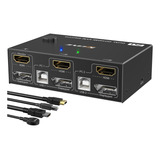 Conmutador Kvm De Doble Monitor Hdmi+displayport 4k @60hz ,2