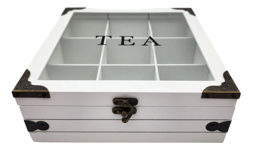 Caja De Té 9 Divisiones Tapa Con Diseño Decorativa Decohogar