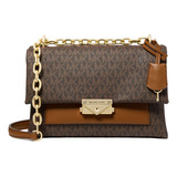 Bolsa Michael Kors Cece Medium Faux Leather Shoulder Bag Acabado De Los Herrajes Dorado Color Marrón Oscuro Color De La Correa De Hombro Marrón Claro Diseño De La Tela Mongrama