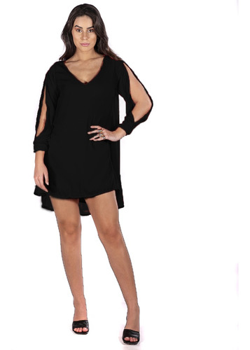 Vestido Com Manga Longa Vazada Chemise Feminina