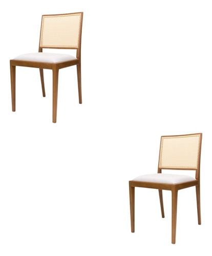 2 Cadeiras Madeira Maciça Encosto Inteiro Em Palha Indiana