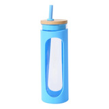 Vaso Vidrio 600ml Popote Reusable Tapa Bambú Funda Silicón