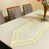 Caminho De Mesa Bordado Guipir 40x220cm Trilho Renda Croche Cor Amarelo