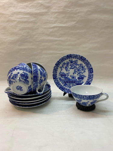 Antiguo Juego De Té De Porcelana Tsuji Old Blue