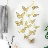 12 Mariposas Decorativas 3d Metalizadas Adhesivas