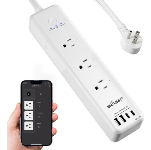 Enchufe Inteligente Marca Bn-link/3 Tomas/4 Usb/blanco