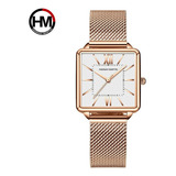 Reloj Impermeable Con Cinturón Cuadrado De Malla Hannah Mart Color Del Fondo White/rose