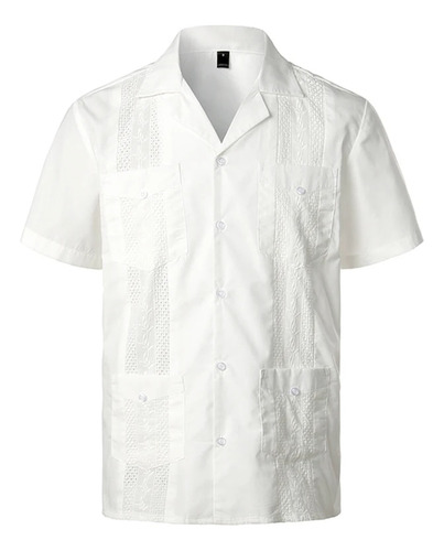 Camisa Militar Tipo Guayabera Para Hombre, Manga Corta, Bord