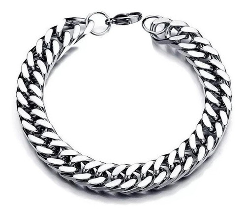 Pulseira Grossa Masculina Elo Duplo Aço Inox Legítimo Prata