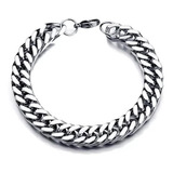 Pulseira Grossa Masculina Elo Duplo Aço Inox Legítimo Prata