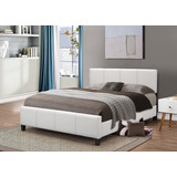 Cama Queen Tapizada En Cuero Sintético Blanco Con Cabece