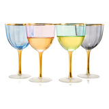 Art Deco - Juego De 4 Copas De Vino De Cristal De Colores, C