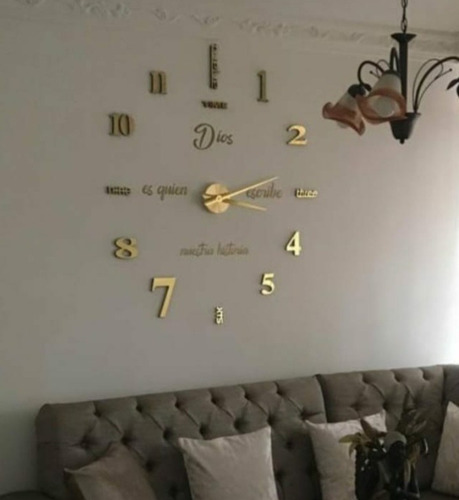 Reloj De Pared 3d Tamaño  100 X 100 Cm + Frase En Vinilo