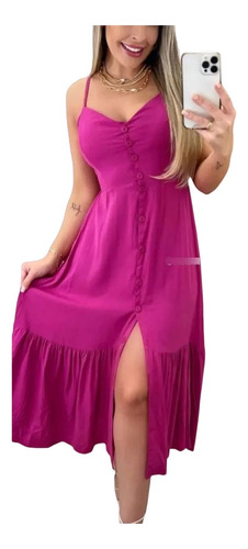 Vestido Feminino Longo Soltinho Viscose Poa Bolinha Alcinha 