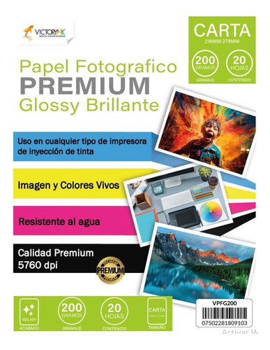 Pack 10 Papel Fotográfico Glossy Carta 200gr 200 Hojas