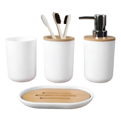 Accesorios De Baño Set De 4 Piezas De Lujo Con Detalles De Bambu Fsy Fasilyt Color Blanco | MercadoLibre