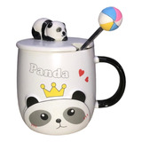 Mug Taza Pocillo Vaso Ceramica Tapa Y Cuchara Panda Corona