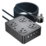 Enchufe Inteligente Marca Juoyou /8 Tomas/6 Usb/negro/10 Ft