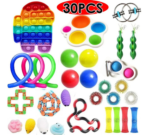 30 Peças Fidget Push Pop It Brinquedos Sensoriais Caixa Mist