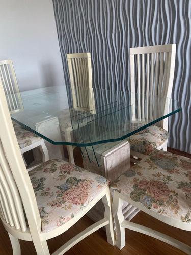 Mesa De Vidro Com 6 Cadeiras Buffet 4 Portas 