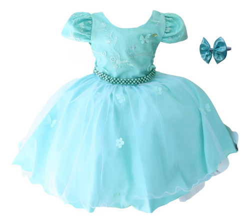 Vestido Infantil Luxo Festa Verde Meninas Borboleta Tiara