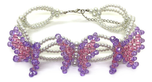 Choker De Perlas Con Mariposas De Cristal De Roca 