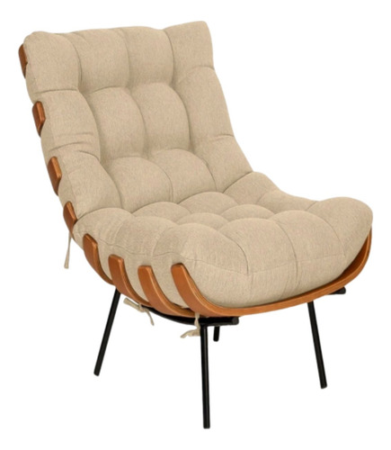 Cadeira Costela Madeira Maciça Confortável Luxo Sem Puff