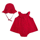 Body Vestido C/ Touquinha P/ Bebê Em Laise Vermelho Tip Top