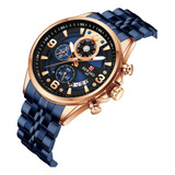 Relojes Luminosos Cronógrafo De Lujo Reward Para Hombre, Correa Azul Rosa