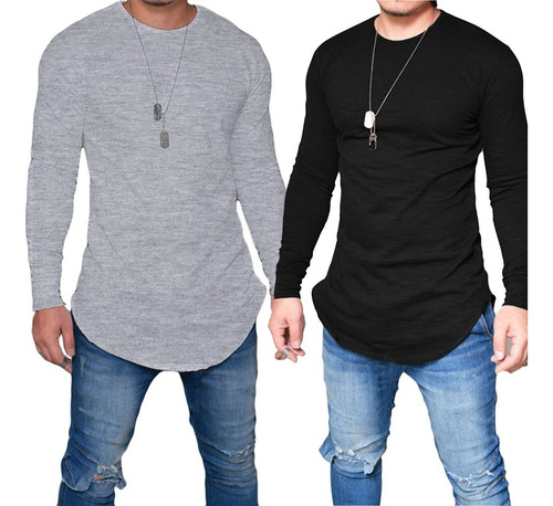 Kit 2 Camiseta Oversized Swag Longline Camisa Manga Longa