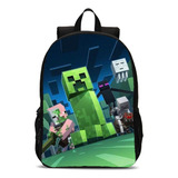 Mochila Minecraft Escolar Bolsa De Costas Creeper Meninos