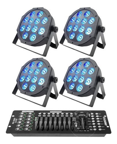 Kit 4 Canhão Refletor 12x12w Rgbw Quadriled Slim + Mesa Dmx