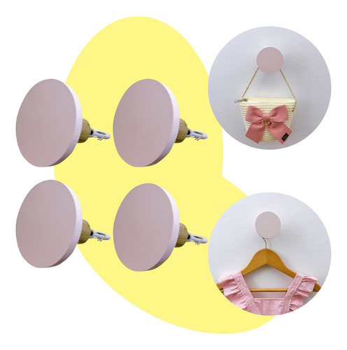 4 Ganchos De Parede Infantil Menina Decoração Bola Rosa Boho