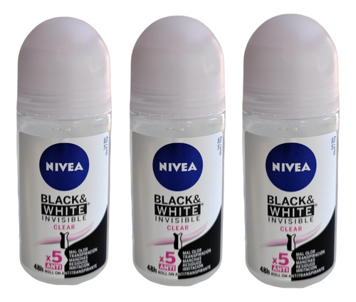 Pack X3 Desodorante Rollon Nivea Invisible Black&white Clear