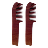 Kit 2 Pente De Madeira Maciça Rústica 22cm Para Cabelo Barba