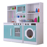 Mini Cozinha De Brinquedo Menta C/ Lavadora De Roupas Mdf