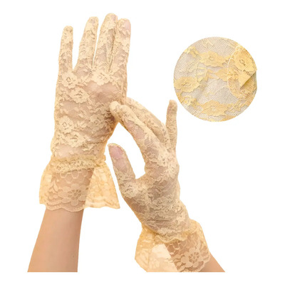 Guantes Encaje Beige Cortos Elegantes Disfraz Accesorio Mano Beige Encaje Único