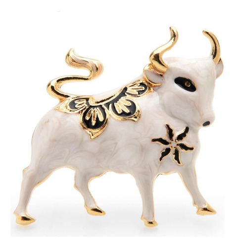 Broche Prendedor Toro Blanco Gold Filled