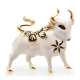 Broche Prendedor Toro Blanco Gold Filled