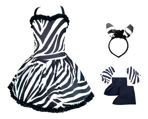 Disfraz De Zebra Vestido, Para Niñas, Diadema Con Orejitas, Cebra Primavera Circo Pastorela Animalitos Caballito Halloween Desfile