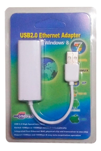 Adaptador Placa De Red Usb Ethernet 10/100 Rj45 Todomicro