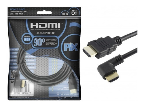 Cabo Hdmi 2.0 19 Pinos 4k Plug 90 Graus 5 Metros