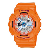 Reloj Casio Baby-g Ba-110sn-4adr Resina Mujer 100% Original Color De La Correa Naranja Color Del Fondo Blanco