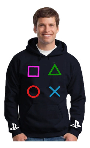 Buzo Negro - Playstation Gamer Play - Hoodie Con Capucha 