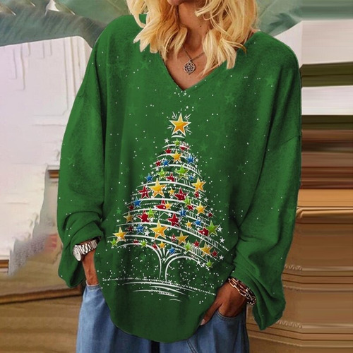 Camiseta De Manga Larga Con Estampado De Árbol De Navidad