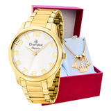 Kit Relógio Champion Feminino Golden Luxo Dourado + Pulseira