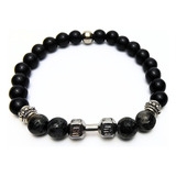 Pulsera De Hombre Onix + Labradorita + Dije Mancuerna Niquel