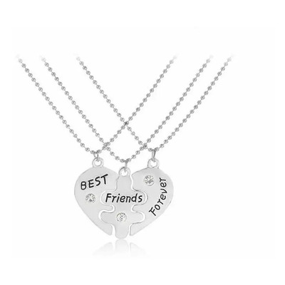 Set 3 Collares Dijes Corazón BFF Plateado Amistad 40cm | MercadoLibre