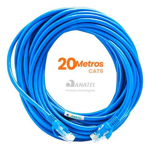 Cabo De Rede 20 Metros Lan Internet Crimpado Rj45 Cat6 Azul