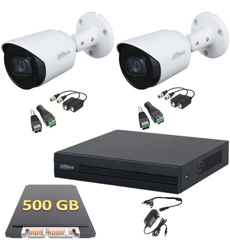 Kit Cctv 2 Cámaras Con Microfono Dahua 2mp 500gb Con Baluns